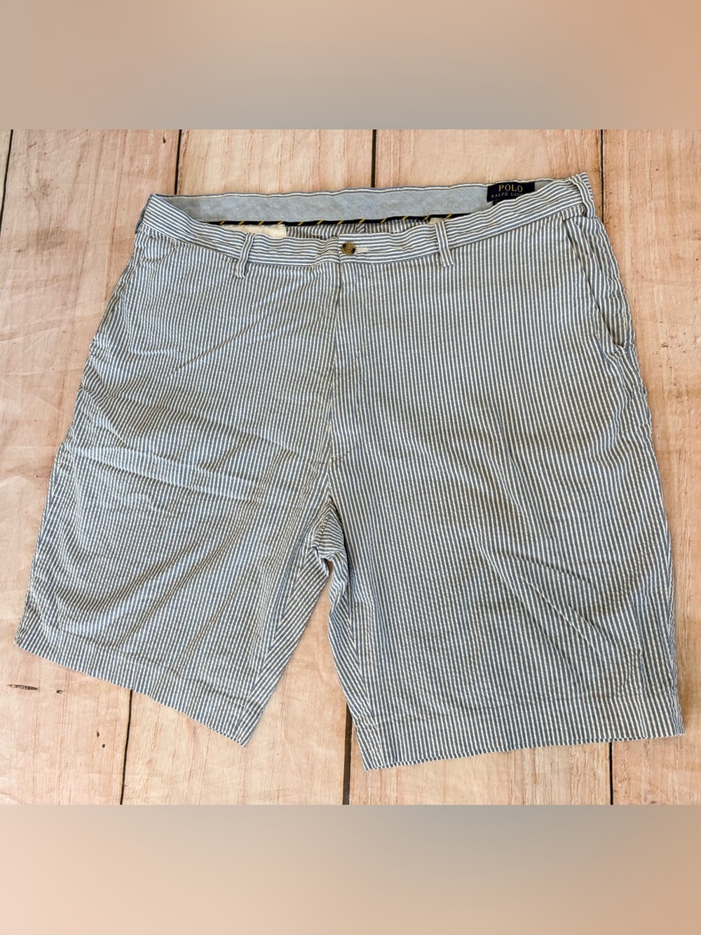 Polo Ralph Lauren Men's Classic Fit Blue Striped Seersucker Shorts Chino Sz 42